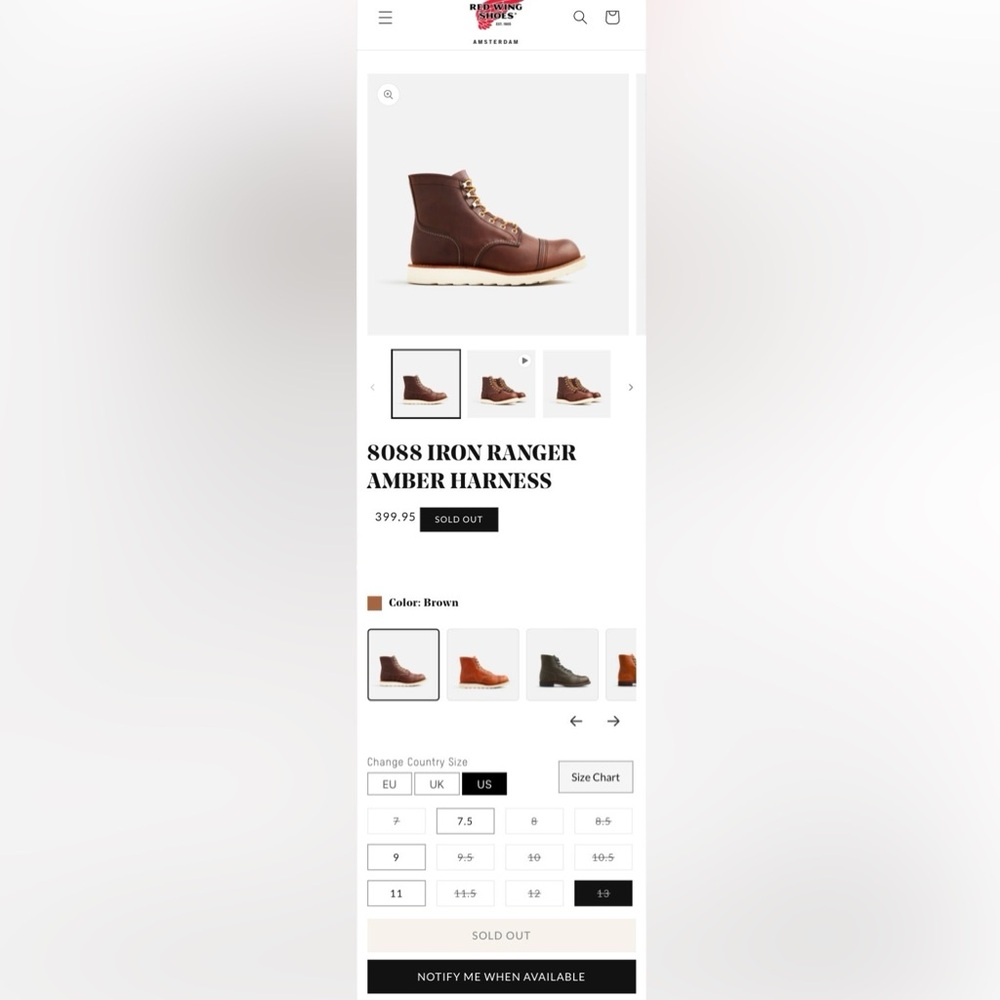 Red Wing Shoes 8088 Iron Ranger Boot - Amber Harness